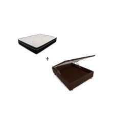 Cama Box Baú Viúva 128 Tecido Sintético Marrom com Colchão Paris de Mo