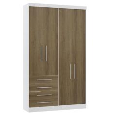 Guarda Roupa Modulado 134,50cm 4 Portas E 4 Gavetas Alpes Luciane Móveis Branco Pf Com Avelã Pf
