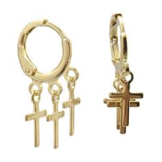 Brinco Folheado a Ouro Argola 3 Cruz Mini Semijoias - Butique da Belez