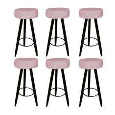 Kit 06 Banqueta Alta Flora Pés Palito em Madeira Preto  Bar Bistrô Coz