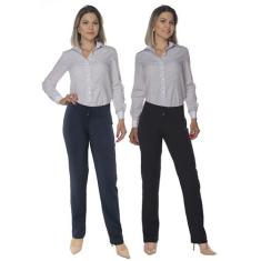 Calça social feminina cós largo - Demorgan Uniformes, Marinho, 34