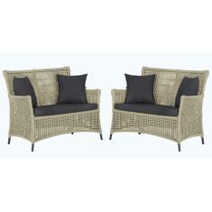 2 Sofás Área Externa Igapó Alumínio Pintura Preta Corda Náutica Estofa