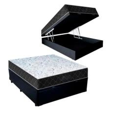 Cama Box Baú Casal Sintético Preto com Colchão Espuma D33 Marrocos 30c
