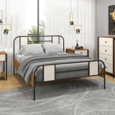 Cama De Casal Tubular 138cm Sevilha Preto/canela Rustico/off