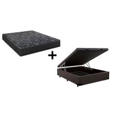 Cama Box Baú Casal 138 Tecido Sintético Marrom com Colchão Lisboa Espuma D28 Preto