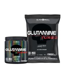 Imagem de Kit Glutamine Turbo (Pote + Refil) - Black Skull Kit Glutamine Turbo (Pote + Refil)