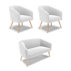 Namoradeira e 2 Poltronas Pé Palito Natural Stella Bouclê D03 - D'Ross