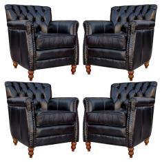 Kit 04 Poltronas Decorativas Sala de Estar Níger Pés Madeira Couro Preto - Gran Belo