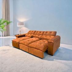 Sofá Retrátil e Reclinável 2,75m em Tecido Veludão Com Pillow nos Braç