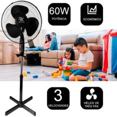 Ventilador Coluna 40cm Turbo 3 Pás Altura Ajustável 127V - Rymaxi, Pre