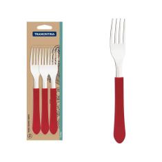 Conjunto de Garfos de Mesa Tramontina Leme com Lâminas em Aço Inox e Cabos de Polipropileno Vermelho 3 Peças Tramontina