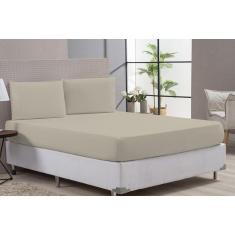 Jogo Lençol Cama Casal Queen 80% Algodão Bege Elástico