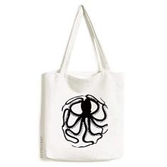 Bolsa de lona com estampa de vida marinha polvo preto bolsa de compras casual bolsa de mão