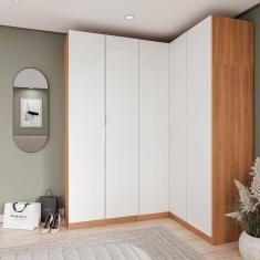 Guarda Roupa Modulado Canto 5 Portas 3 Peças Hera CabeCasa MadeiraMadeira Louro/Branco Geada