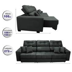 Sofá Retrátil E Reclinável Cama Inbox Diamond 2,72m Tecido Suede Velusoft Cinza