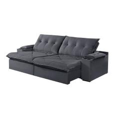 Sofá 3 Lugares Retrátil Martins M-163 Com Acessórios Veludo Grafite