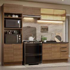 Armário de Cozinha Completa Stella 8 Portas 3 Gavetas MDF 270cm Rustic com Corrediças Telescópicas