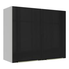 Armário Aéreo Madesa Lux 80cm 2 Portas Branco Preto