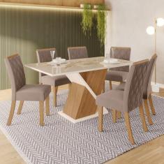 Conjunto Sala de Jantar Tampo MDF/Vidro 6 Cadeiras Helena Espresso Móv