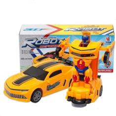 Brinquedo Carrinho Vira Robô Bate E Volta Com Luz Som Camaro - TOYS