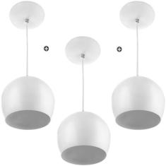 Kit 3 Lustres Pendente Bola Media De Alumínio 23cm Branco - MARRYLUZ