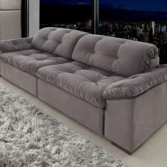 Sofá Retrátil e Reclinável 2 Lugares 220 Cm Pérola Veludo Cinza