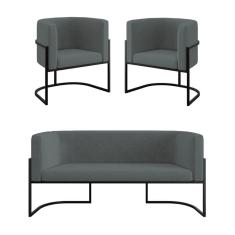 Kit Sofá 2 Lugares + 2 Poltronas Para Recepção Balaqui Cinza