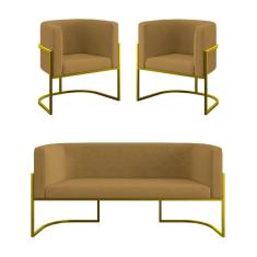 Kit Sofá 2 Lugares + 2 Poltronas Para Recepção Balaqui Capuccino