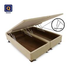 Cama Box Baú Bi Partida Queen Size Bege Suede 158x198x43 - Acolchões