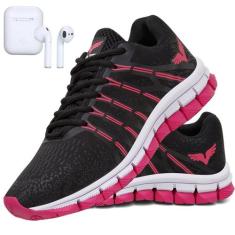 Tênis Feminino Esportivo Caminhada Academia + Fone Sem Fio - GP, Preto