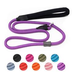 Coleira de treinamento para cães de corda deslizante forte (1,2 m) - grafite de nylon trançado durável resistente com rolha de borracha e alça acolchoada - Sem puxão, caminhada, escalada para cães