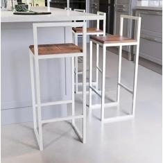 Jogo 4 Banqueta Alta Balcão Bistrô Industrial Branca Madeira Imbuia