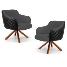 Kit 02 Poltronas Jade Base Giromad Tressê Cinza Escuro