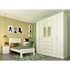 Guarda Roupa Casal Com Espelho 6 Portas 4 Gavetas Arizona Neve