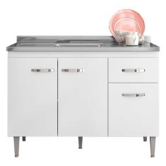 Balcao Para Pia 118 Cm 3 Portas Gabriela Branco Preto Flex Reajl Branco Preto Flex