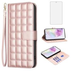 Asuwish Capa de telefone para Samsung Galaxy A35 5G capa carteira com protetor de tela de vidro temperado alça de pulso suporte para cartão de crédito capa flip celular couro PU A 35 35A A355G