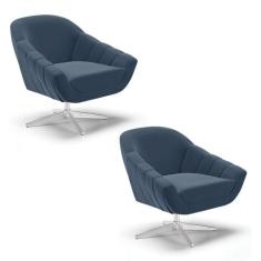 Kit 02 Poltronas Giratória Giovana Suede Azul Marinho Base Cromada D03