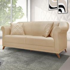 Sofá 3 Lugares Pé de Madeira Julieta 220 cm Linho S04 - D'Rossi - DRos