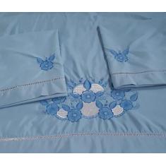 Jogo De Lençol Casal Queen 4 Pecas Bordado Ponto Palito 400 Fios - Bor