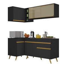 Armário de Cozinha Compacta de Canto Veneza Multimóveis V2056 Preto/dourado