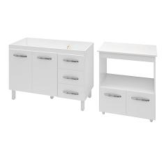 Armário Gabinete pia de 120 cm Bianca com Balcão multiuso micro-ondas Forno Elétrico Ângela Branco