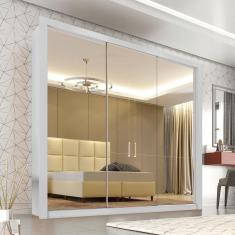 Guarda Roupa Casal 3 Portas Espelhado 4 Gavetas Panama Sallêto Móveis - Branco