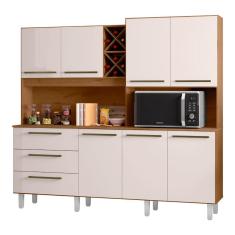 Armário de Cozinha Completa Com Adega 7 Portas 3 Gavetas 2,07m Ajax Nature / Off White Zanzini