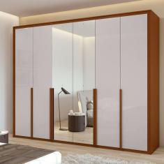 Guarda-Roupa 6 Portas 6 Gavetas 100% MDF Imperatore com Espelho Frassino/Off White