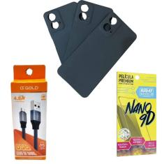 Kit Capinha Preto Para Moto G24 + Cabo Tipo-C + Pelicula 9D