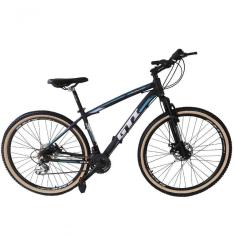 Bicicleta Aro 29 Gti Roma Alumínio 21v Freio A Disco Garfo Suspensão Pneu Faixa Bege - Preto-azul Tam.15