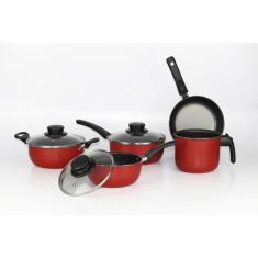 Conjunto De Panelas 8 Peças Elegan Vermelho E Tampa De Vidro - Dona Ch