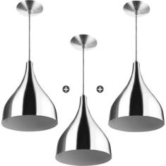 Kit 3 Lustres Pendente Gota Pequena  Alumínio 21cm Escovado - MARRYLUZ