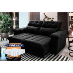 Sofá Retrátil Reclinável Verona 1,80m Suede Velut Preto Molas Ensacada