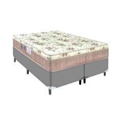 Cama Box Cinza Queen Colchão Nápoles Espuma D33 Portobel